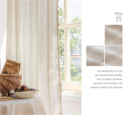 ENJOYBRIDAL Off White Curtains 96 Inch Length 2 Panels Boho Semi Sheer Drapes - Image 8