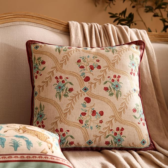 patdrea Designer Pack of 2 Square Throw Pillow Covers, Farmhouse Vintage Linen - Image 2