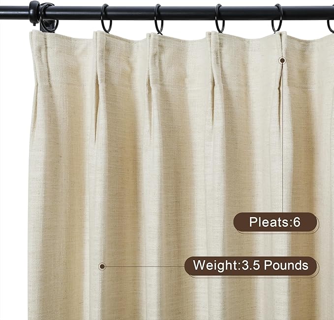 TWOPAGES Pinch Pleated Curtain 96 Inches Long Sand Beige Faux Linen Textured - Image 3