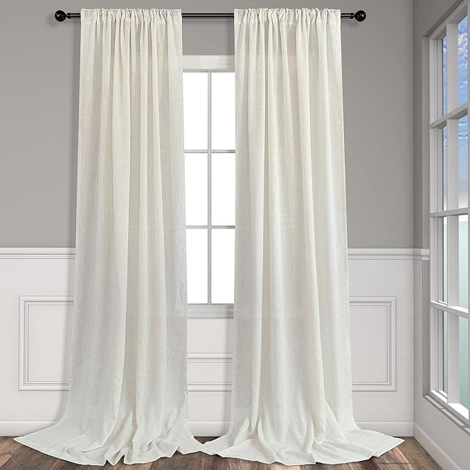 Pitalk Cream Linen Curtains for Bedroom 98 Inch Length 2 Panels Back Tab Pocket - Image 8