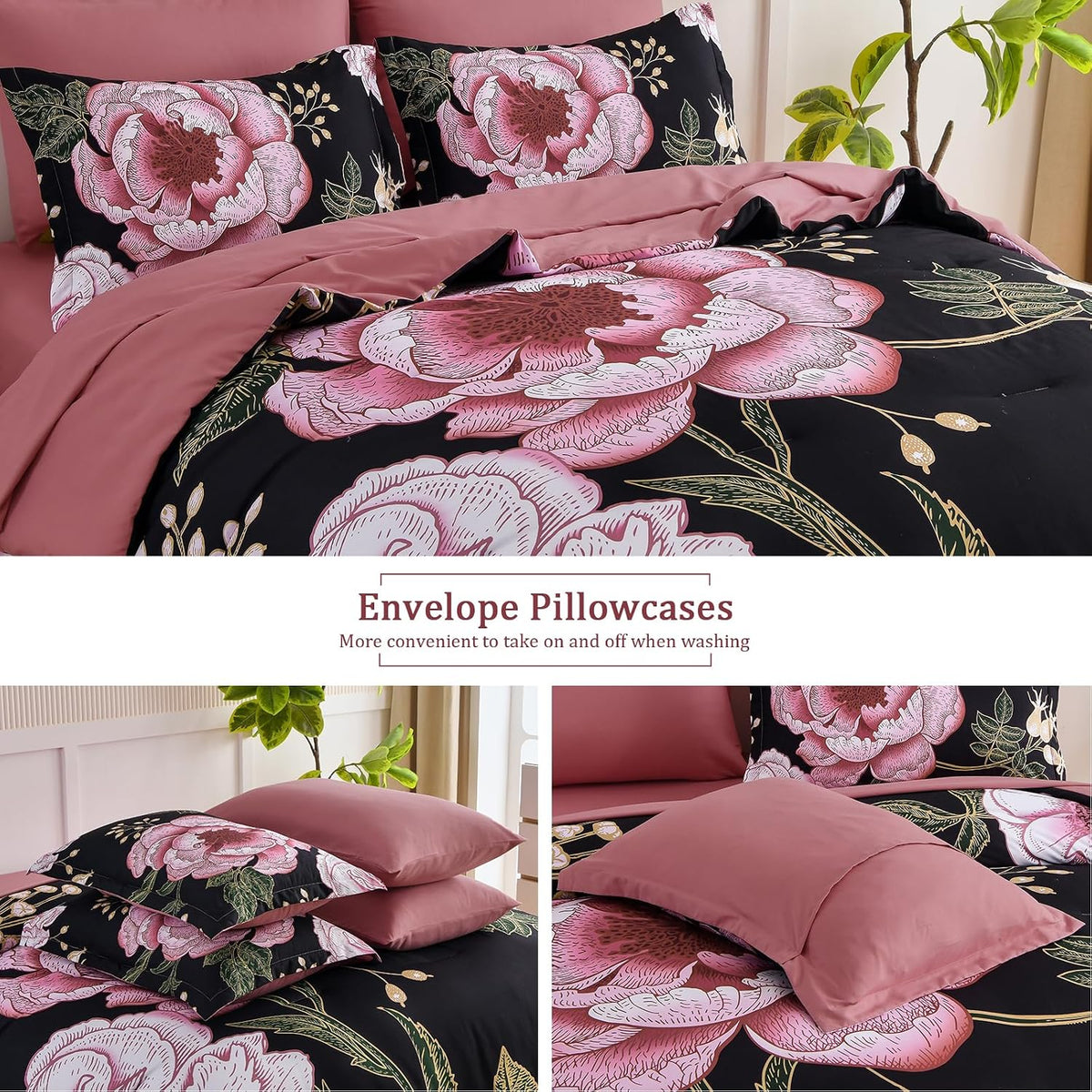 luxudecor floral comforter set queen,7-piece bed in a showing dimensions