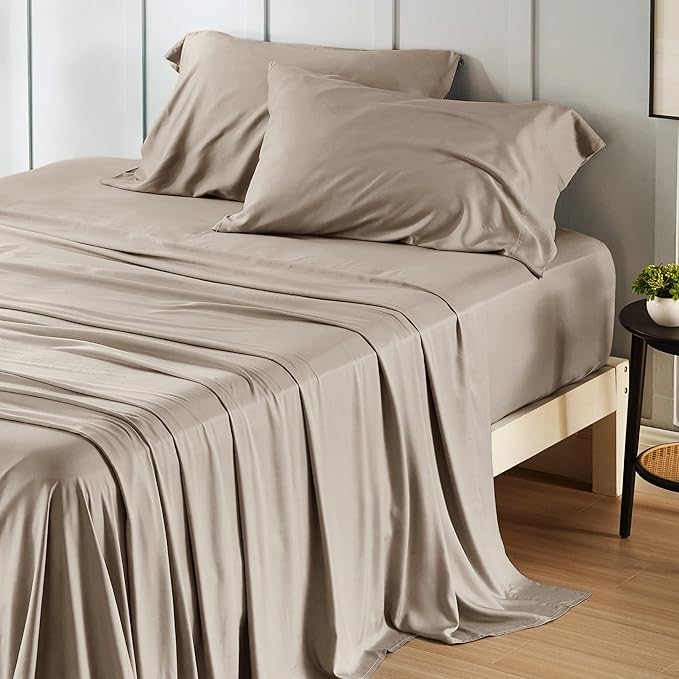 Bedsure California King Sheet Sets, Cooling Sheets, Rayon Derived from Bamboo by BEDSURE