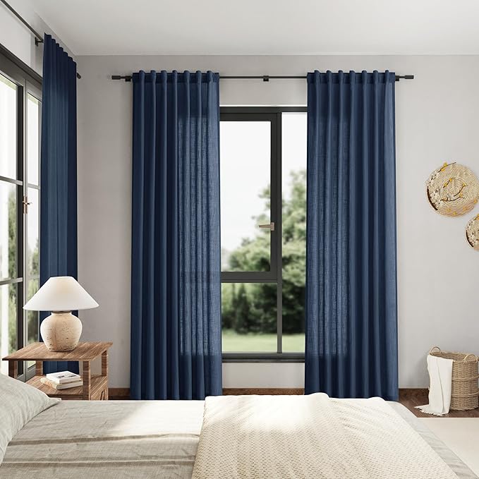 Denim Blue Linen Curtains 84 Inch Length 2 Panels Set - Image 7