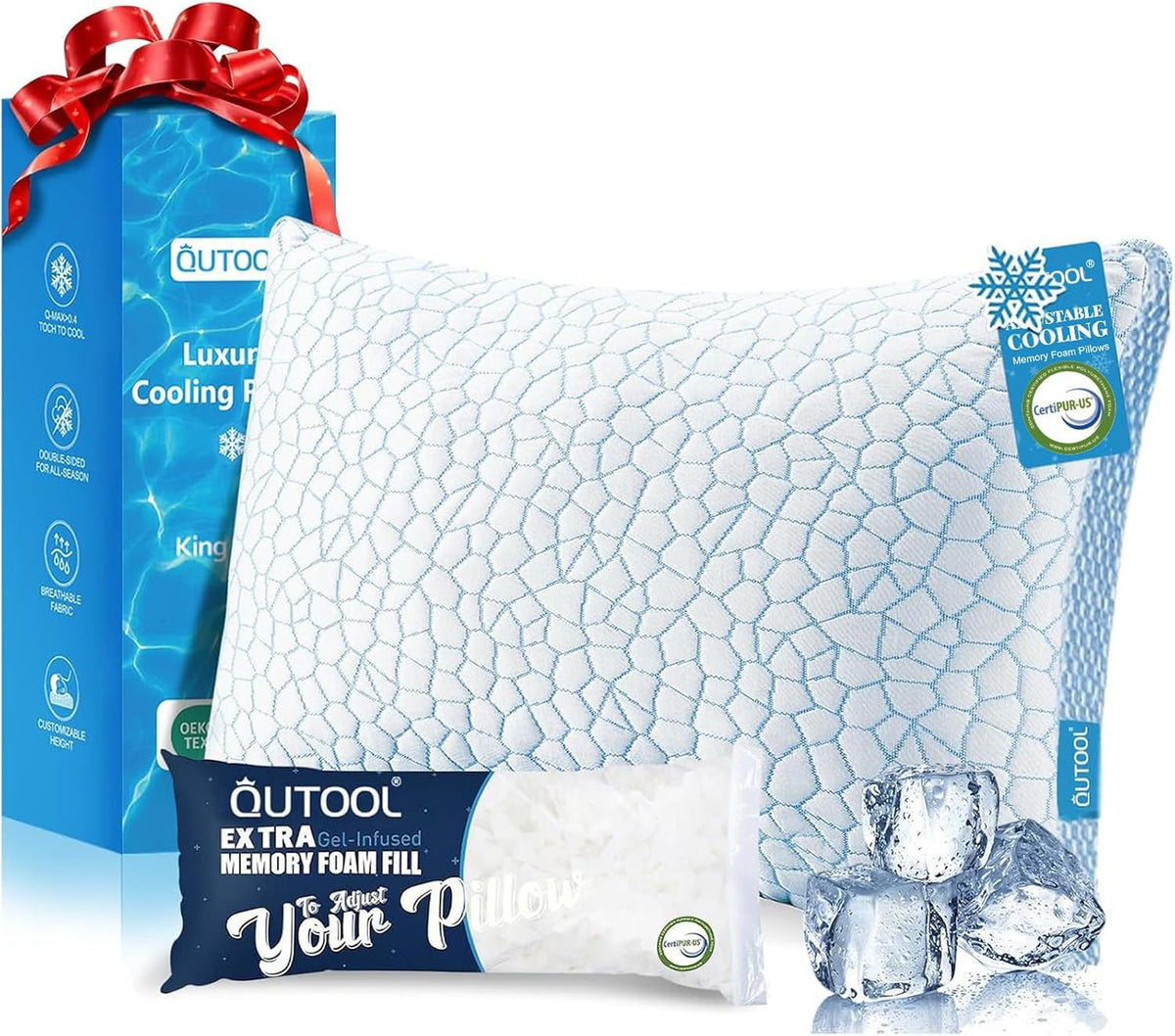 qutool enhanced cooling pillows for sleeping, certipur-us shredded, main product view