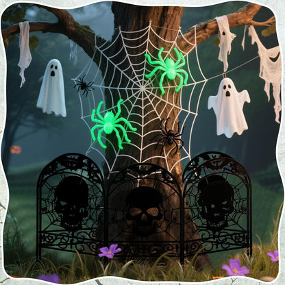 Yaocom 12 Pack Halloween Skull Fence, 16.5" H x 11.8" W Metal Outdoor Decor