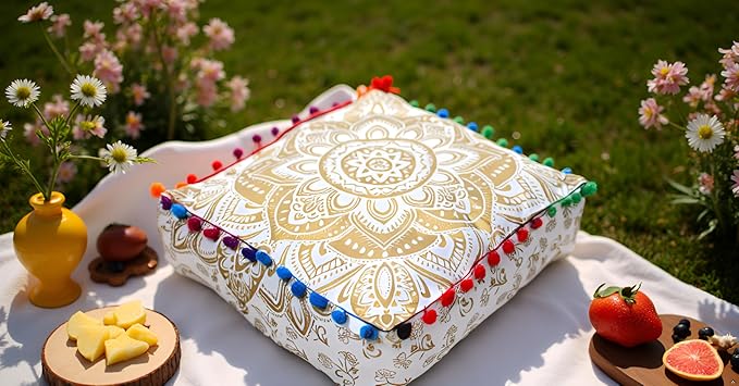 CRAFT KALA 16" Square Large Hippie Mandala Meditation Floor Ottoman Pillow - Image 3