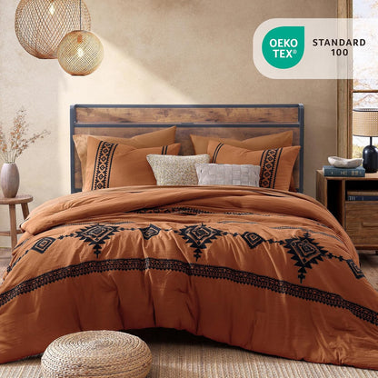 mairêve embroidery queen comforter set 7 pieces burnt shown in use