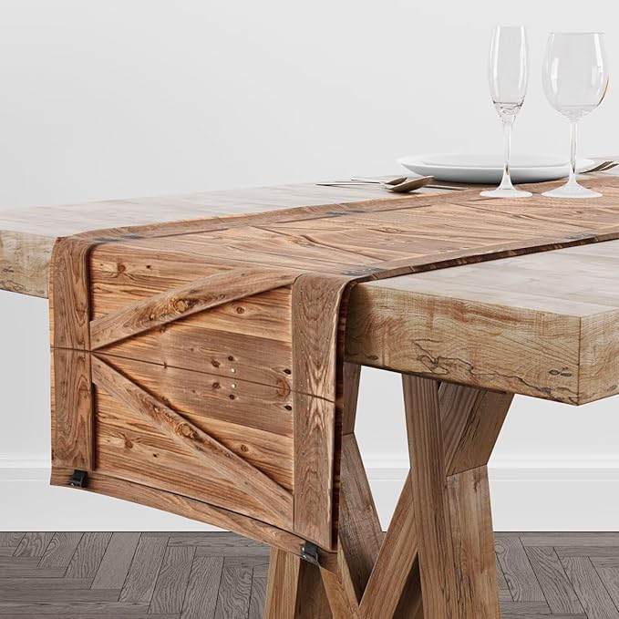 Rustic Barn Door Table Runner Farmhouse Wooden Wood Vintage Plank Country - Image 2