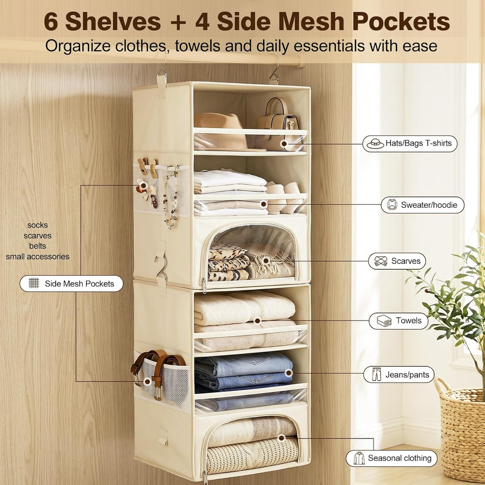 Hanging Closet Organizer for Dorms & RVs, 2-in-1 Dust-Proof