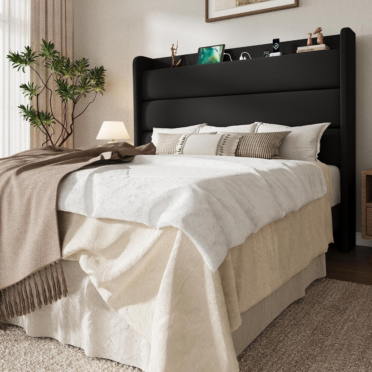 sha cerlin storage queen bed frame with charging, main product view