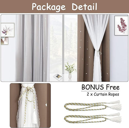 Kinryb Star Cut-Out Blackout Curtains 84 Inch Length Double Layer Curtain - Image 7