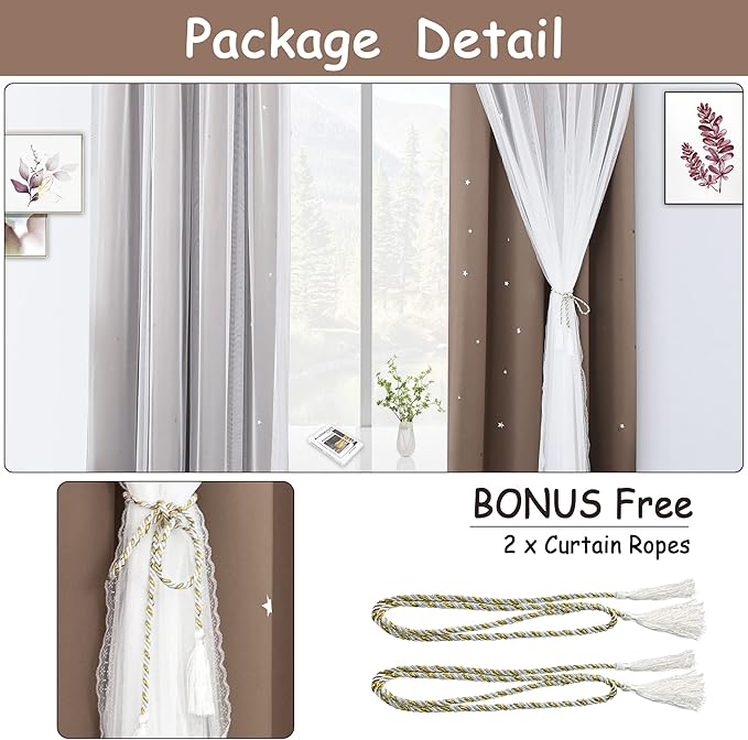 Kinryb Star Cutout Blackout Curtains Double Layer Curtains - Image 8