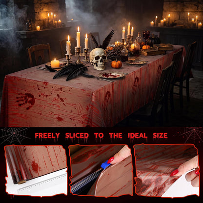 Kochorie 100 Ft x 54 Inch Halloween Bloody Party Tablecloth Roll with Cutter Box Waterproof Plastic Horror Bloody Zombie Table Cover for Halloween Spooky Party Decorations, Gray