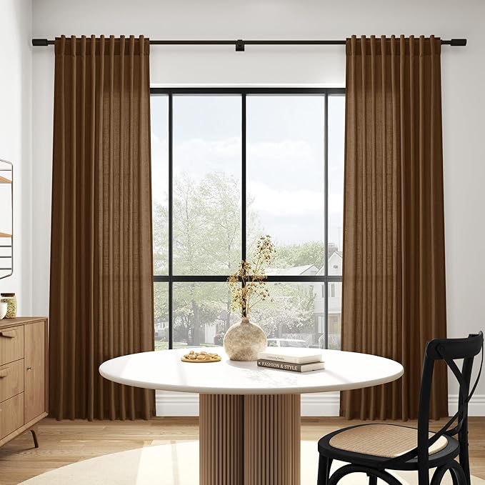 Nanspring Tobacco Brown Linen Curtains 63 Inches Long 2 Panels - Image 6