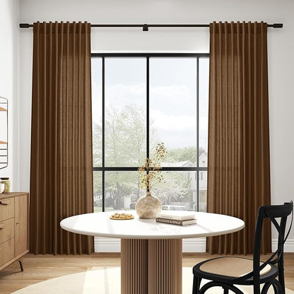 Nanspring Tobacco Brown Linen Curtains 63 Inches Long 2 Panels - Image 6