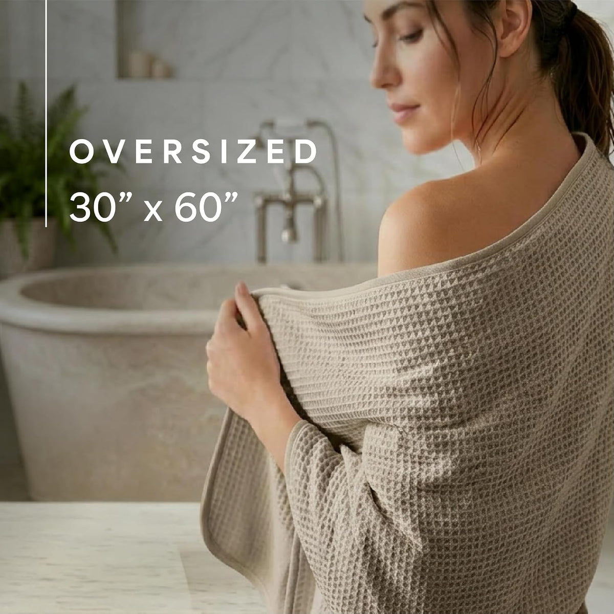 s&t inc. aura waffle bath towels, 4 pack, side view