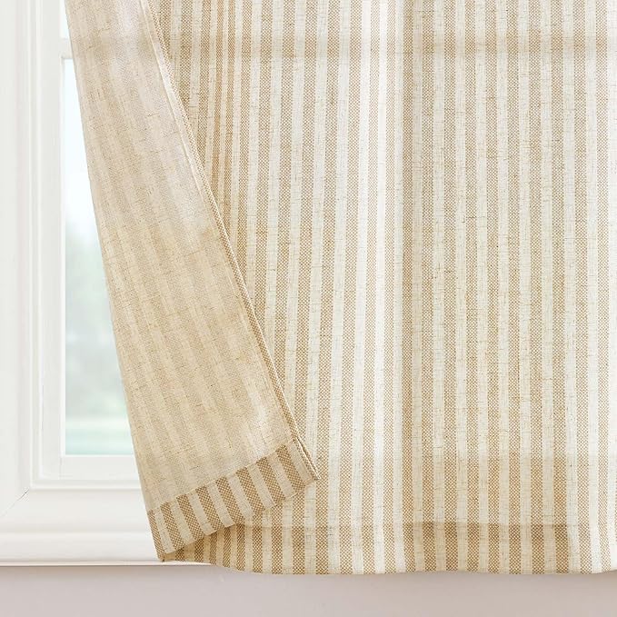 jinchan Tab Top Linen Kitchen Curtains 36 Inches Striped Tier Curtains - Image 7
