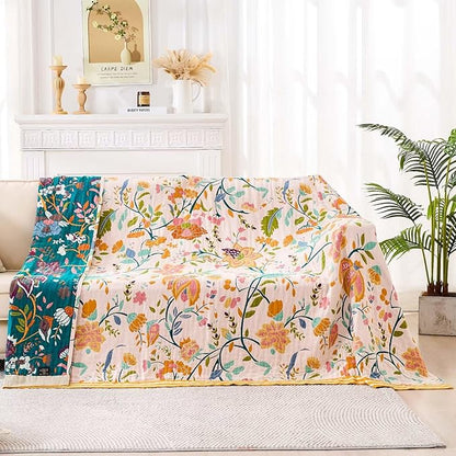 Boho Throw Blanket for Bed, 100% Cotton Soft Rustic Quilt Fall Blanket - Image 2
