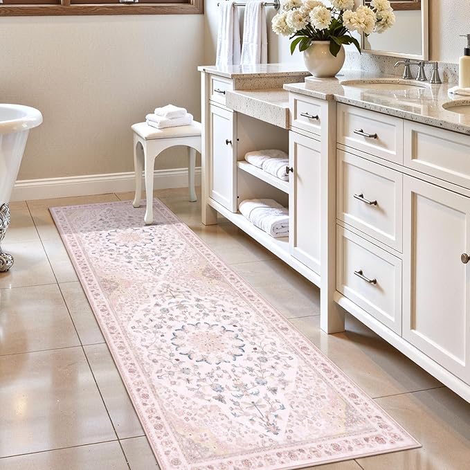 Moynesa Washable 2x6 Pink Hallway Runner Rug, Cute Girl Floral Print Runner by Moynesa