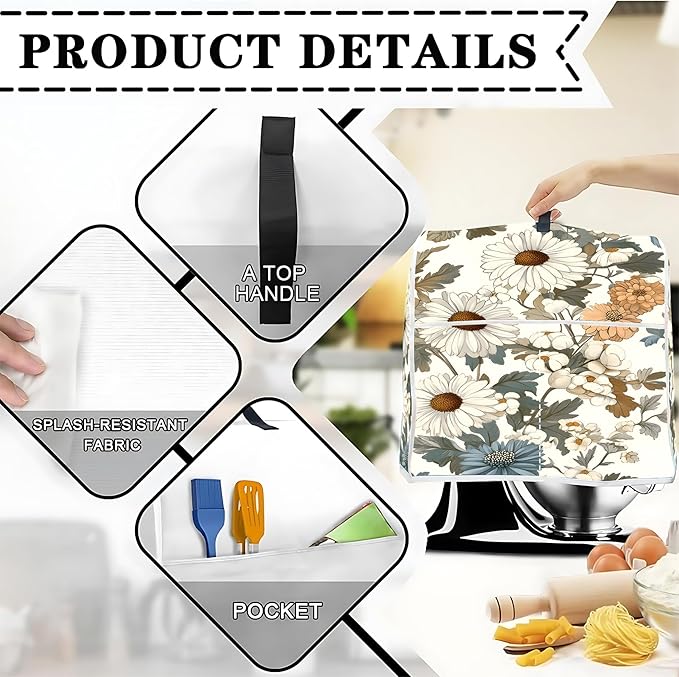 Mixer Dust Cover for 6-8 Qt Stand Mixer, Cloth Cover - Image 3