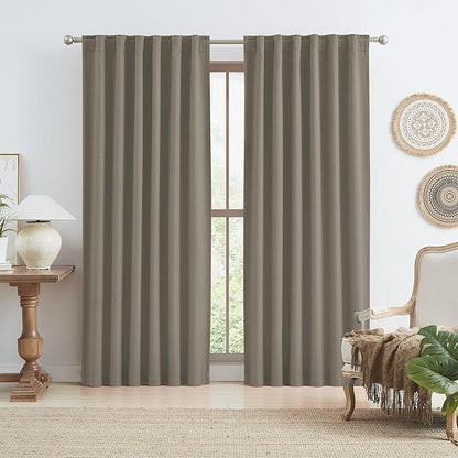 KEQIAOSUOCAI Taupe Blackout Curtains 96 Inches Long 2 Panels Back Tab Pocket by KEQIAOSUOCAI