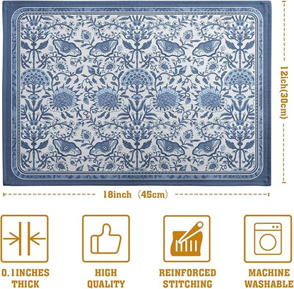 Blue Floral Boho Placemats Set of 4, 12x18 Inch Vintage Chinoiserie Block Print - Image 4