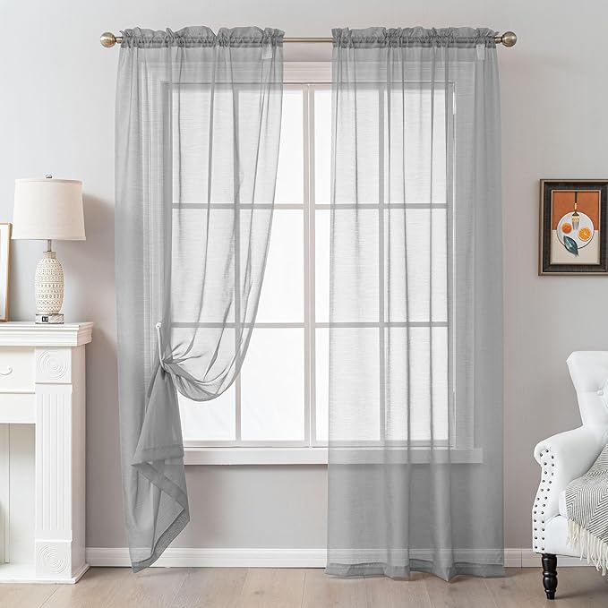 Grey Sheer Curtains 108 Inches Extra Long, Privacy Semi Sheer Curtains - Image 8