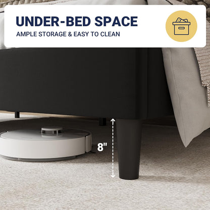 allewie king size bed frame, plush velvet wingback showing dimensions