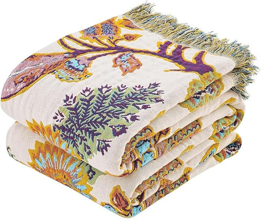 Boho Throw Blanket for Bed, 100% Cotton Soft Rustic Quilt Fall Blanket by XIBLC