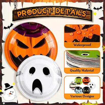 Jingmore 240 Pcs Halloween Party Supplies Dessert Plates Cups, Napkins