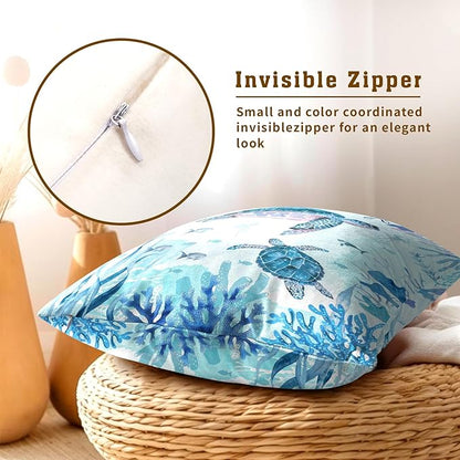 Set of 2 Sea Turtle Throw Pillow Cover 20x20 inch Nautical Coastal Ocean Coral - Image 4
