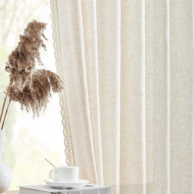 jinchan Linen Curtains for Living Room Bedroom Light Filtering Semi Sheer - Image 9