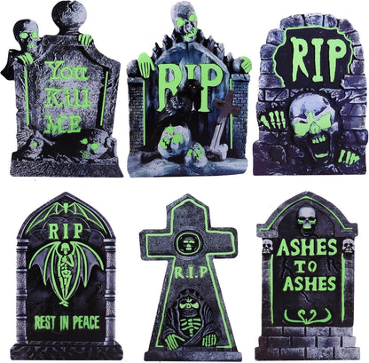 Halloween Decorations Outdoor Tombstone Yard Sign with Stakes 6PCS Glow in the Dark Waterproof Graveyard Tombstones Scary Zombie Theme Halloween Outdoor Decor for Family Home Front Yard Lawn Garden