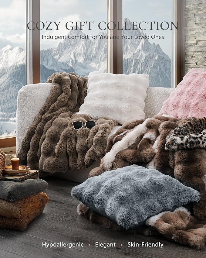 Faux Rabbit Fur Throw Pillow Covers 18×18, Soft Plush Pillow Covers - Image 6
