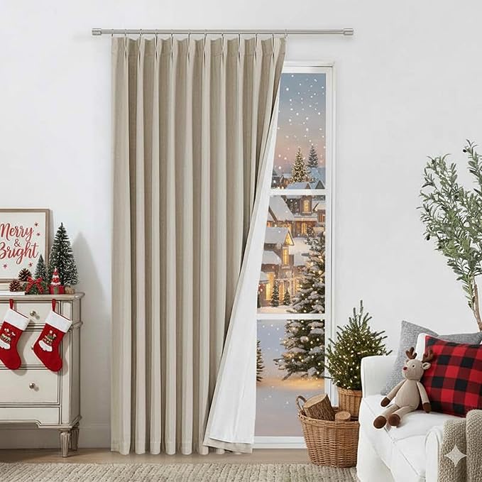 Vision Home Sand Pinch Pleated Full Blackout Curtains Linen Blended Room by VisionHome