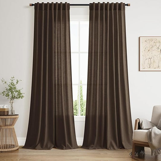 Nanspring Chocolate Linen Blend Light Filtering Back Tab Curtains 102 Inches by Nanspring