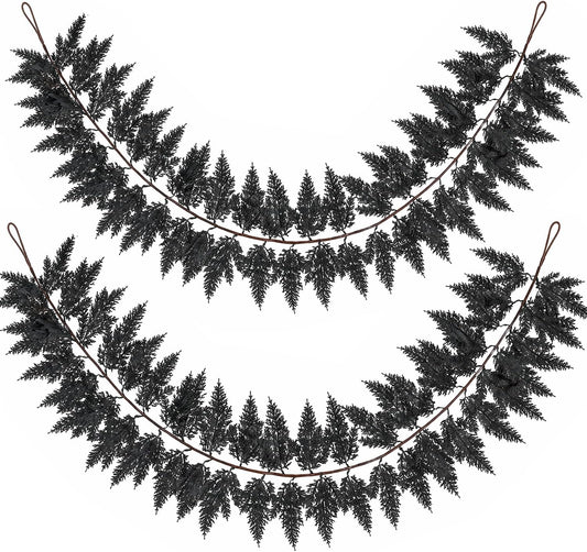 2 PCS 5.91 FT Black Halloween Cedar Pine Garland, Realistic Spooky