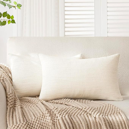 Foindtower Set of 2 Decorative Textured Burlap Linen Throw Pillow Covers by Foindtower