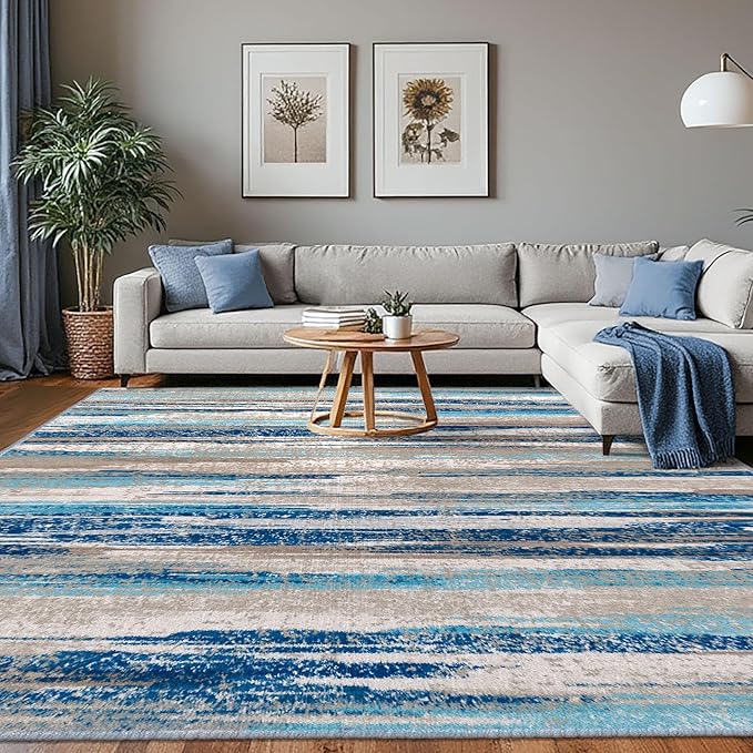 Modern Abstract 8x10 Large Machine Washable Living Room Rug Non-Slip Soft by lansny