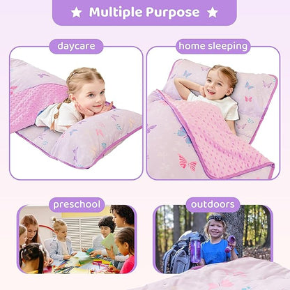 Viviland Toddler Kid Nap Mat for Preschool, Girls Purple Butterfly Slumber Bag - Image 7