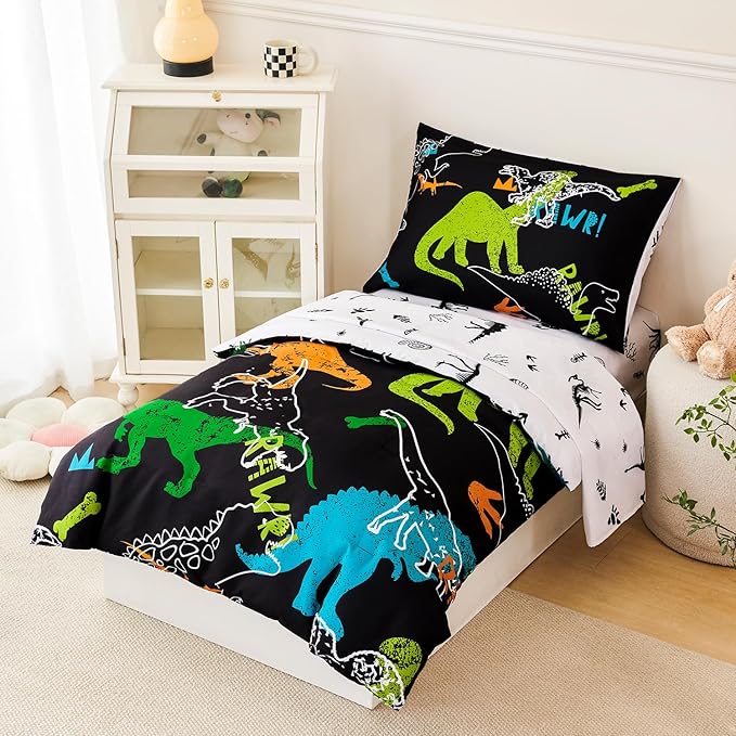 PERFEMET Twin Kids Bedding Sets 4-Piece Cartoon Dinosaur Boys Comforter - Image 2