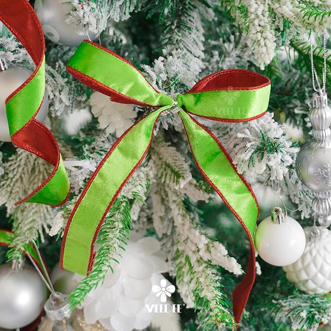 MEEDEE Lime Green and Red Velvet Christmas Ribbon - Image 6