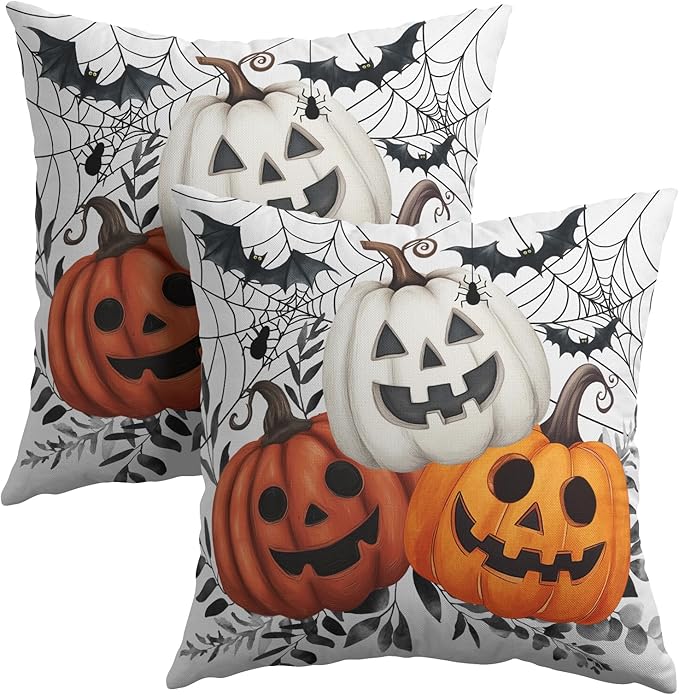 Halloween Pumpkin Throw Pillow Covers 24x24 Inch Pumpkins Jack-O-Lanterns by Granbey