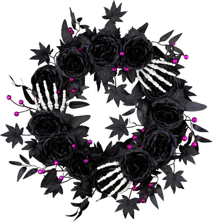 National Tree Company, 24inch Artificial Bad to The Bone Halloween Wreath, 30 Purple LED Lights,