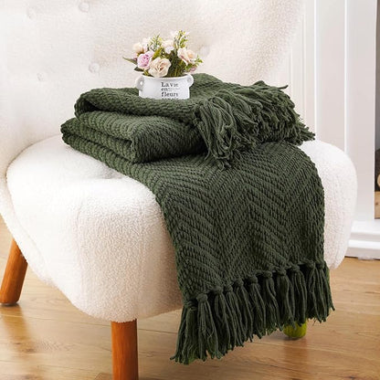 BATTILO HOME Olive Green Chenille Throw Blanket - Image 5