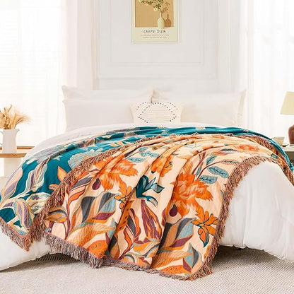 Boho Throw Blanket for Bed, 100% Cotton Soft Rustic Quilt Fall Blanket - Image 5