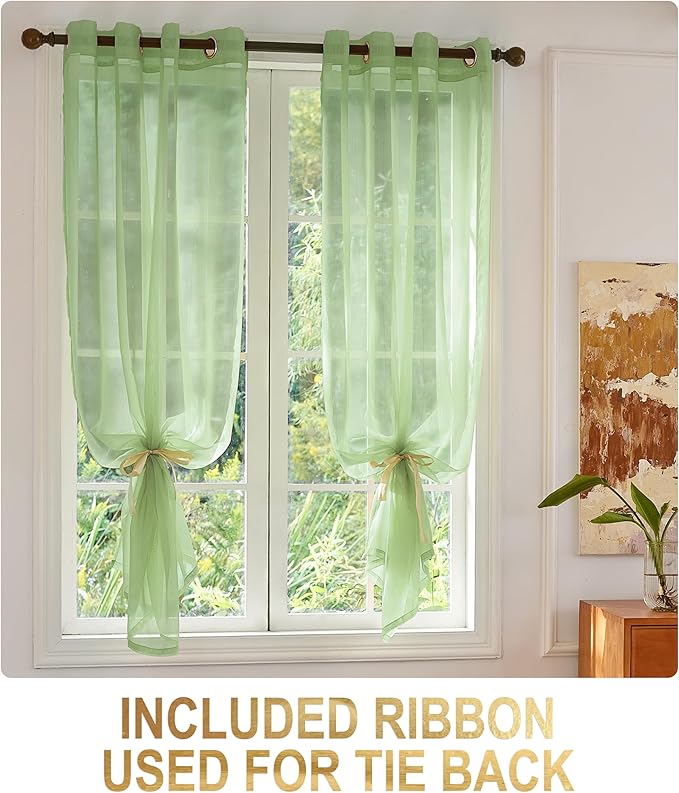 Foil Stripe Sage Green Sheer Curtains 72 inches Length 2 Panels - Image 2