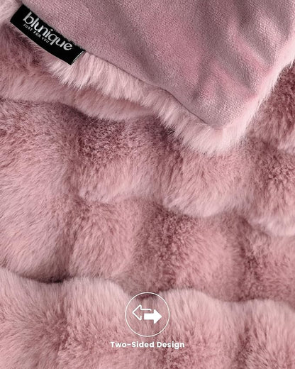 Ultra Soft Cozy Faux Fur Throw Blanket, Fuzzy Plush Thick Bubble Blanket - Image 6