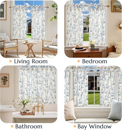 jinchan Floral Kitchen Curtains 36 Inch Linen Tier Curtains Farmhouse Cafe Half - Image 4