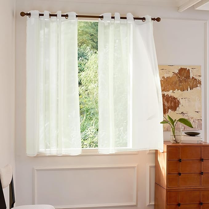 Foil Stripe White Sheer Curtains 54 inches Length 2 Panels by MISSTIAM